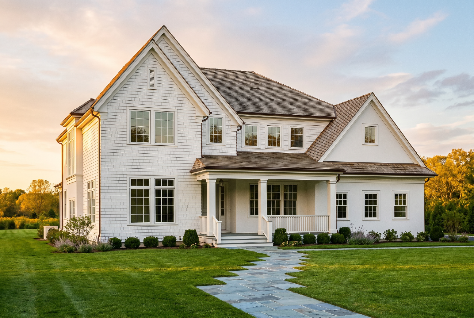 Sunset exterior rendering of a luxury home at Stephen's Park